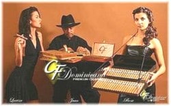 Cigar waitress with cigar trays display and serve cigars to guests